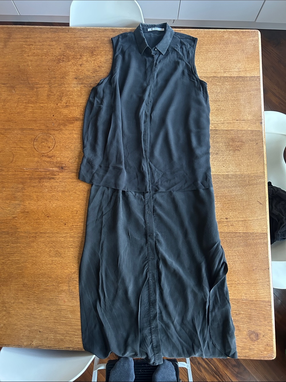 T by Alexander Wang Black Sleeveless Button-Front Midi Dress small vintage